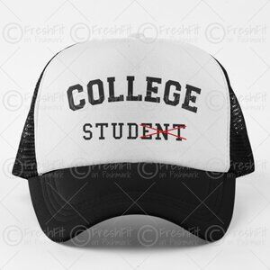🆕College Stud Student Funny Foam Trucker Hat Mesh Snapback Cap Black/White